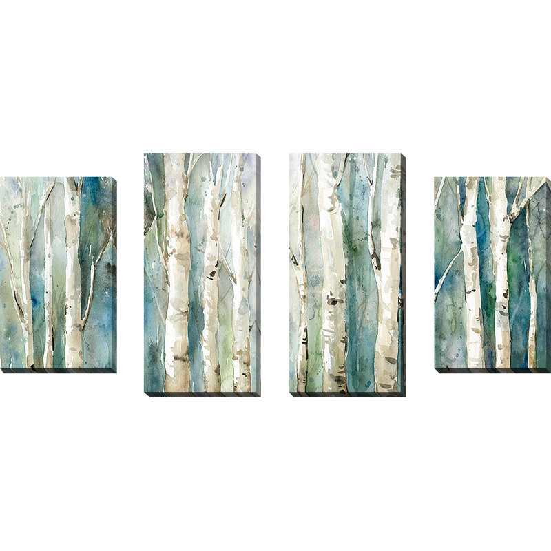 Birch River Walk - ensemble de 4 peintures sur toile tendue, H 30 po x l 56 po x P 1 po