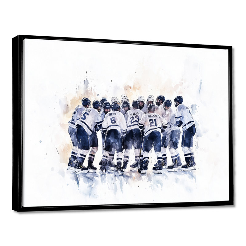 Équipe de hockey avant un match II, H 30 po x l 40 po, Impression dans un cadre flottant sans passe-parto, Noir
