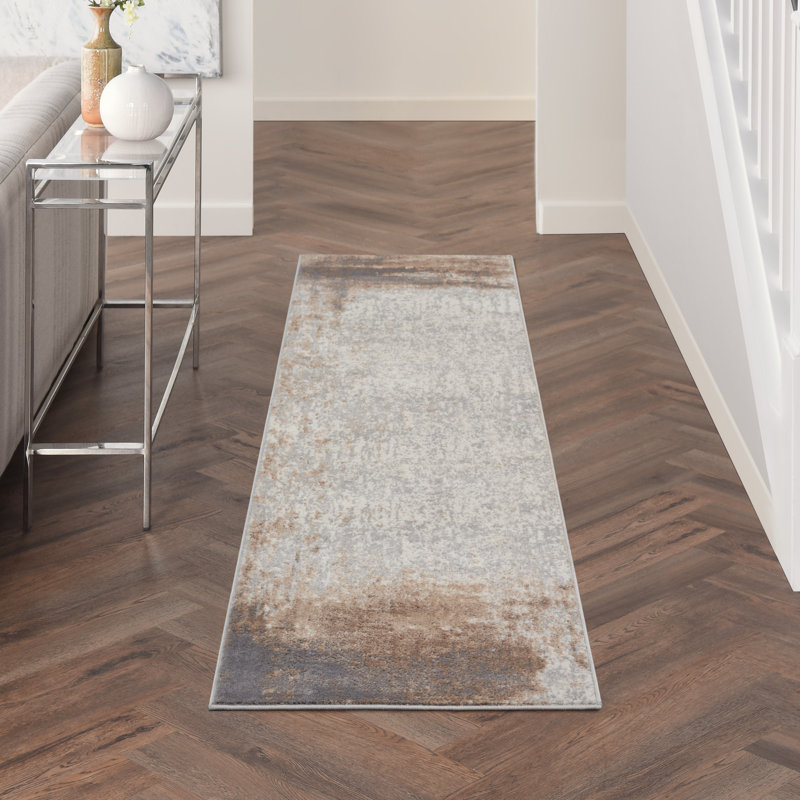 Tapis moderne gris éclectique, Tapis de couloir 2 pi 3 po x 7 pi 6 po