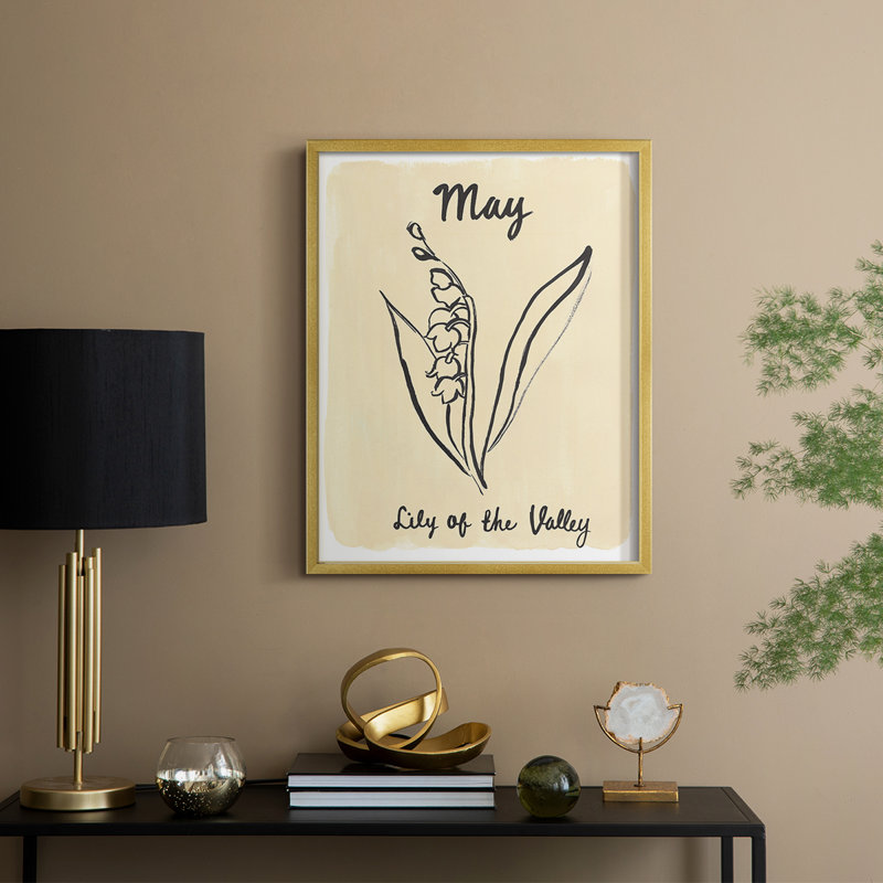 Birth Month V Framed Print - Solid Wood, 11" H x 9" W, Gold