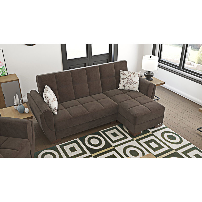 Chaise longue rembourrée convertible avec rangement, Brun