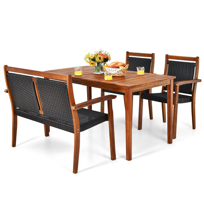 4 - Person Acacia Wood Patio Dining Set with Rectangular Table