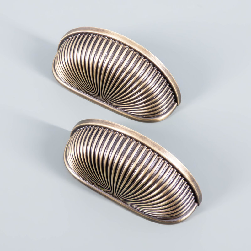 Ribbed Brass Semi Circle Cabinet Pull, Brushed Bronze