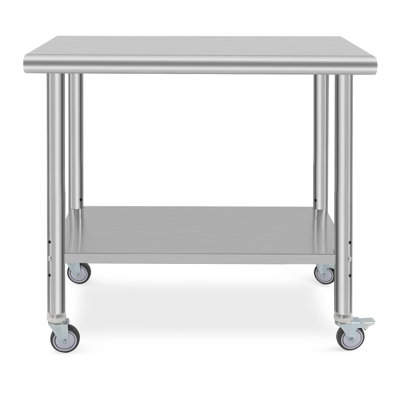 Stainless Steel Prep Table 48 x 24 Inch, NSF Heavy Duty Commercial Kitchen Table with 4 Wheels by Sangdo