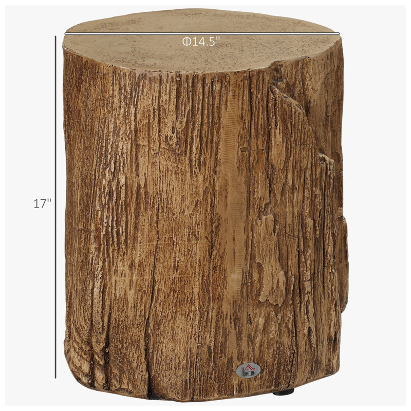 HOMCOM 14.5" W x 14.5" D x 17" H Wood Grain Concrete Tree Stump End Table