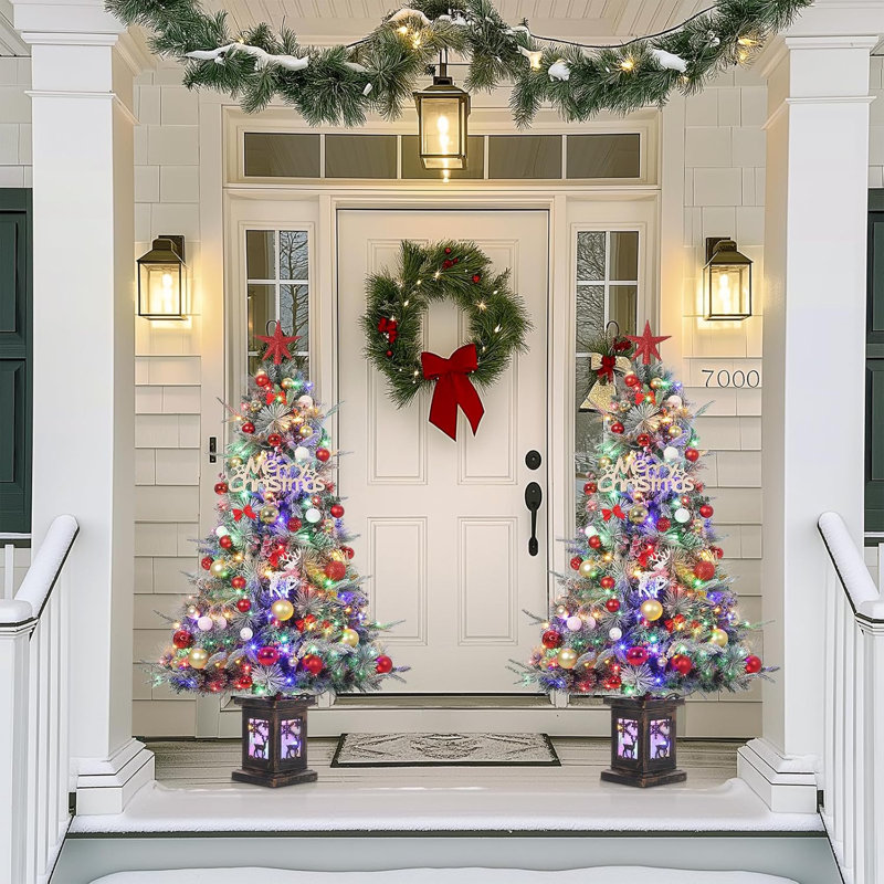 Arbre de Noël artificiel en pot pré-éclairé, arbre de Noël artificiel avec 78 lumières DEL blanc chaud, mini arbre de Noël givré pour la décoration des Fêtes