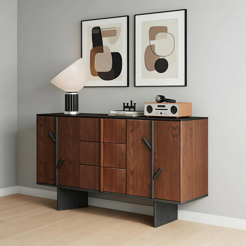 Buffet de rangement rétro en bois massif, H 32,48 po x l 62,99 po x P 15,74 po