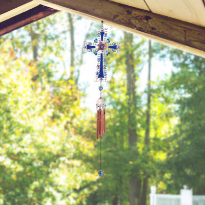 Rexine 26" Long Blue Cross Wind Chime with Gem Unique Gifts