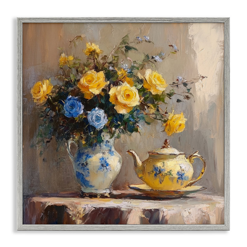 Giclée encadrée «Tea Time», par Petal Prints Design, 17 x 17, Farmhouse Grey Giclee Framed