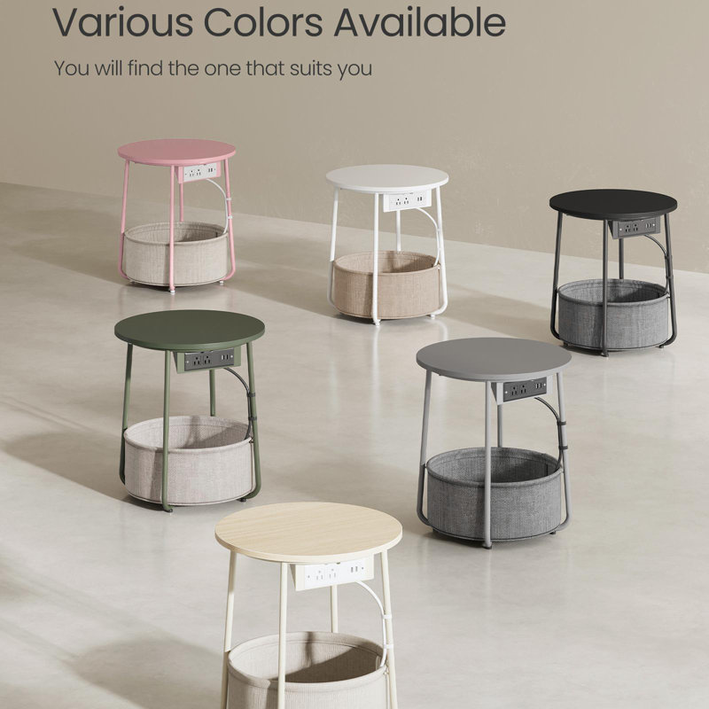 Side Table With Charging Station, Cream White