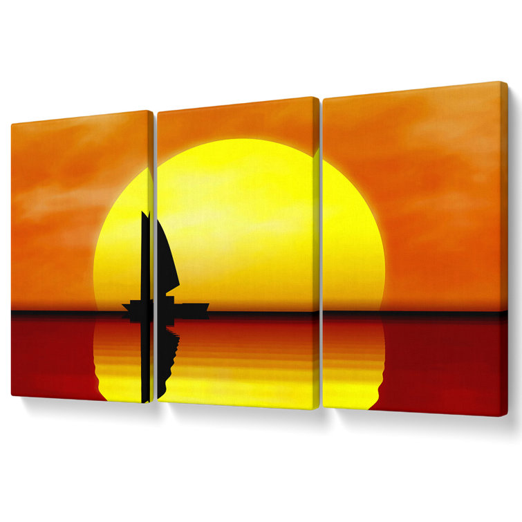 Boat Sailing In The Sunset Canvas 3 Panel Set