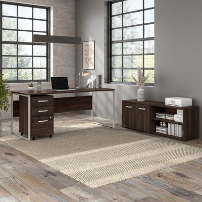 Hybrid 72W X 30D Computer Table Desk With Storage And Mobile File Cabinet