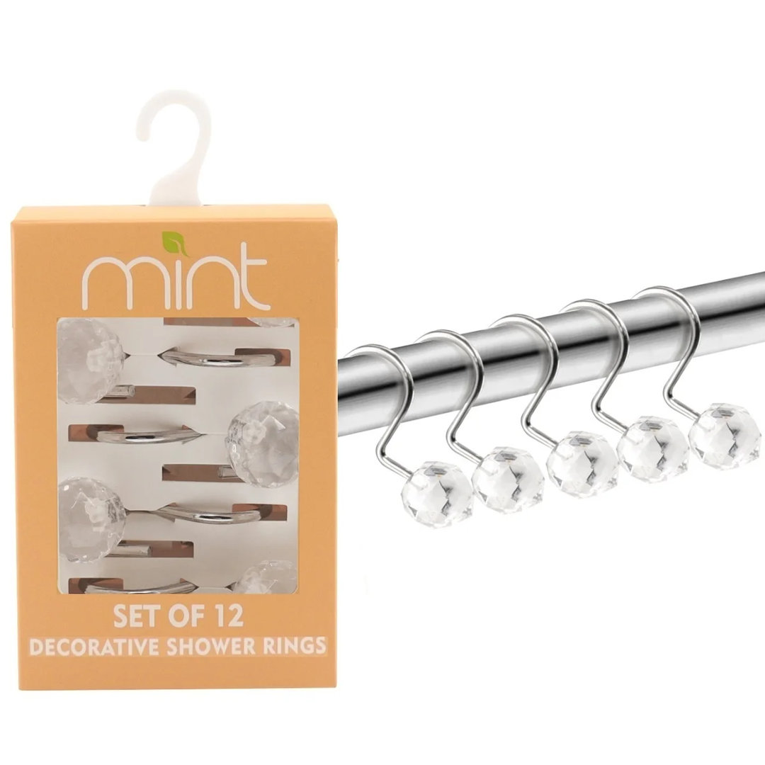 Shower Curtain Hook Rings (12-Pack) Clear Sphere J&V Textiles