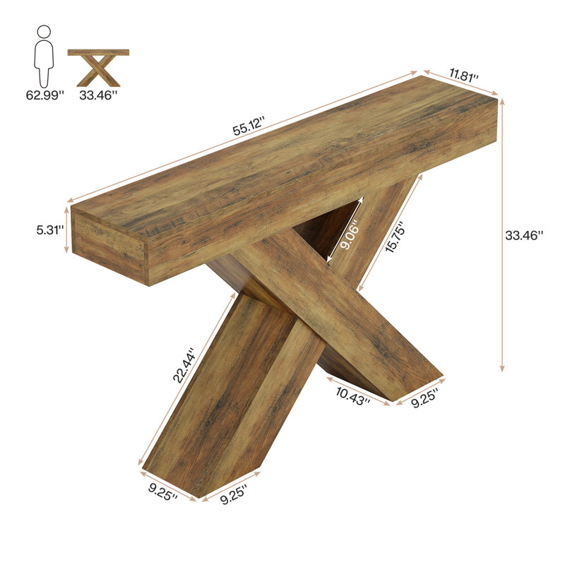 Farmhouse 55" Console Table, Wood Entryway Table with X-Shaped Legs