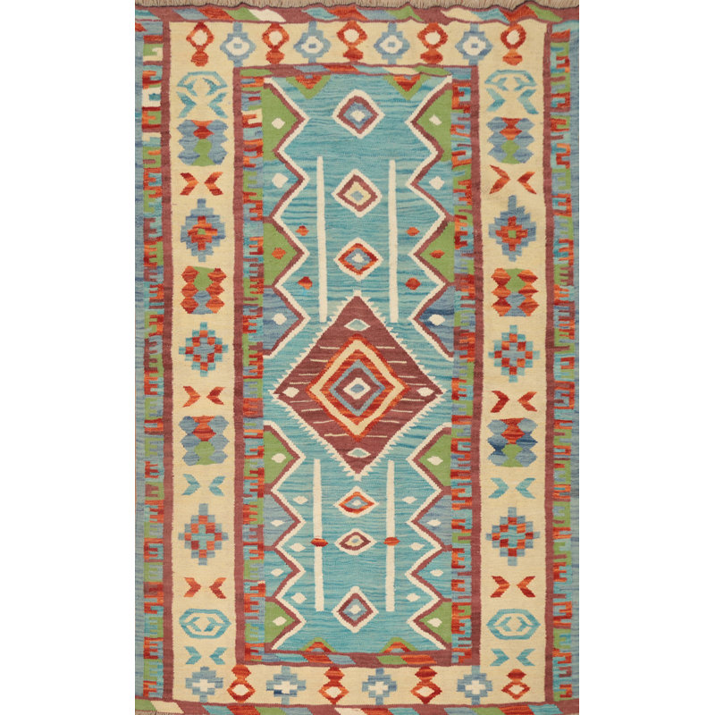 Vegetable Dye Geometric Kilim Flat Weave Rug 4x6