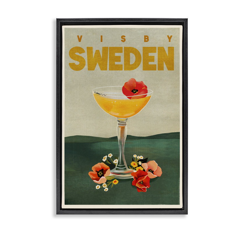 Toile flottante avec cadre à cocktail Visby Suède par The Whiskey Ginger, H 31 po x l 21 po, Cadre flottant noir de jais
