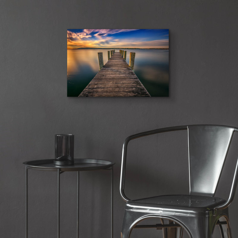 «Sunrise on the Dock by the Peconic River» par Rick Berk, art mural en verre acrylique, H 16 po x l 24 po x P 0,2 po