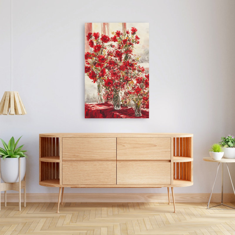 «Vibrant Red Blooms Elegant Vibrant Abstract Flower Landscape», art mural, 48" H x 32" W