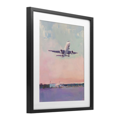 Airplane Takeoff into Pastel Skies Framed Print Under Glass, design by The Prints Vibe