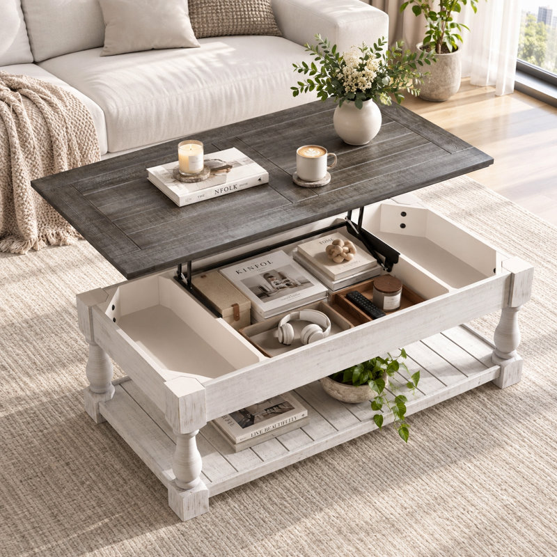 Table basse Farmhouse, Blanc + gris, Blanc
