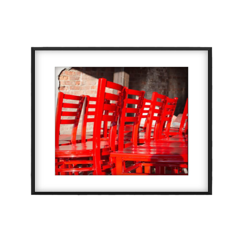 Red Chairs Print by Francis Augustine, Black Framed Paper, White, 32" H x 48" W x 0.8" D