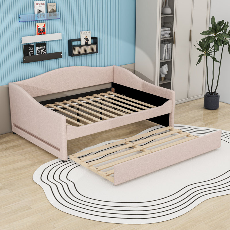 Upholstered Daybed with Light and Trundle, Beige, Full/Double