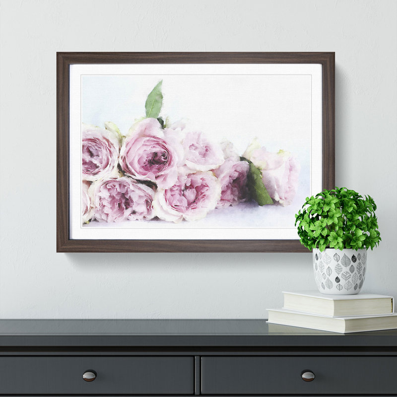 Dusty Pink Roses - Picture Frame Graphic Art Print, 45cm H x 63cm W x 2cm D, Walnut Framed