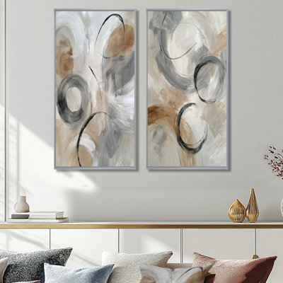 Grey Brown Balance Of Dark Force Harmony - Abstract Collages Framed Prints Set of 2