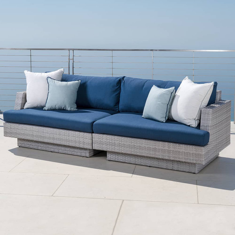 Ehrenfried 96" Outdoor Sofa, Gray Frame/Laguna Blue