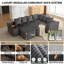 137.5-Inch U-Shaped Corduroy Sectional Sofa with USB and Wireless Charging, Movable Footstool and Coffee Table Board with Cup Holder, Grey, 6-Seat