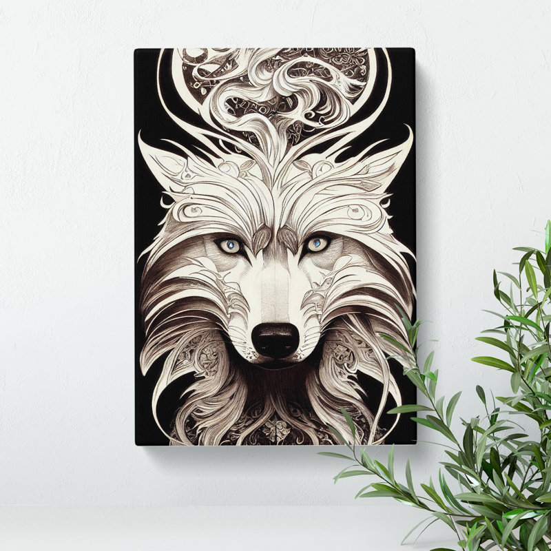 Wolf Art Deco No.1 - Print, Wrapped Canvas, 50cm H x 35cm W, No Matte