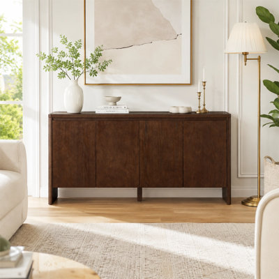 61" Mid-Century Modern Sideboard Cabinet with Real Wood Veneer and Adjustable Shelves