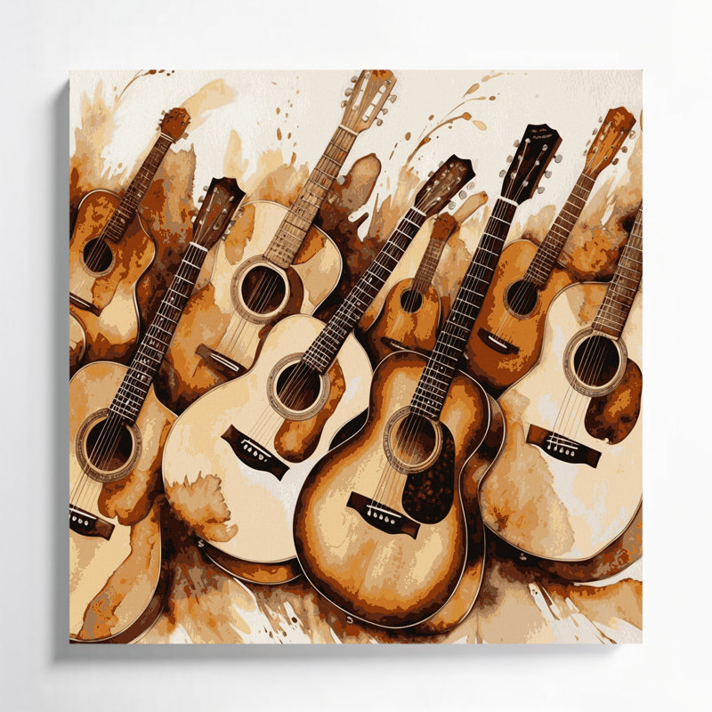 Art musical sur toile beige, H 32 po x l 32 po