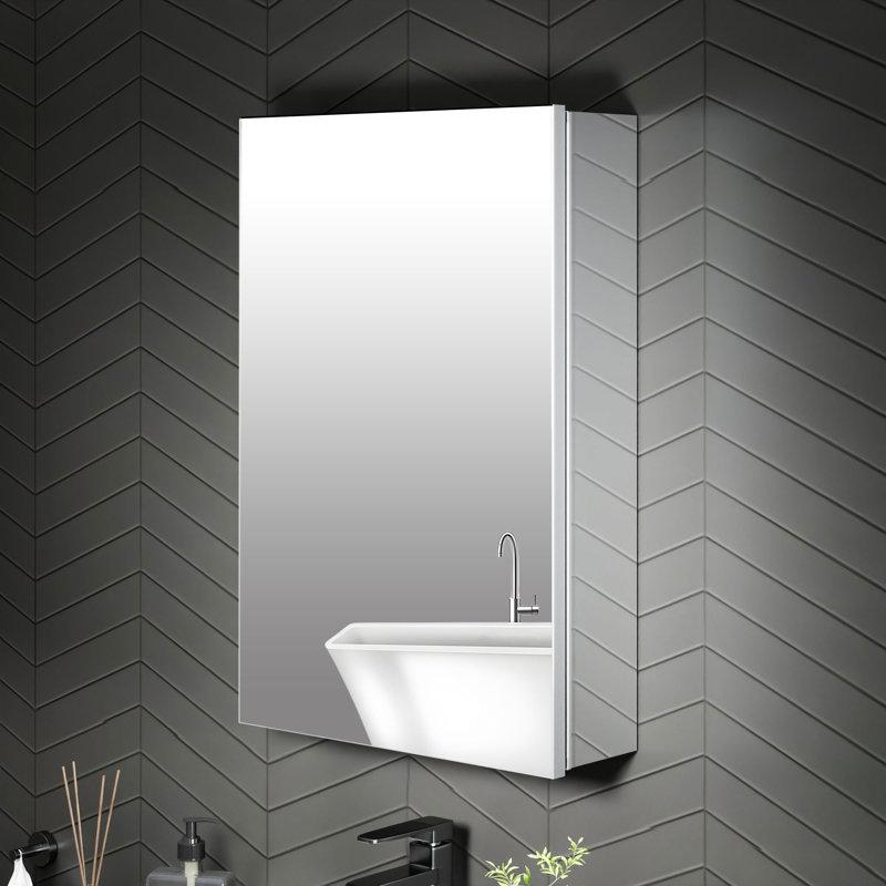 Armoire à pharmacie encastrée ou à fixation en surface avec miroir et 2 tablettes réglables, H 24 po x l 16 po x P 5,08 po
