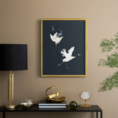 Cranes on Indigo II, reproduction encadrée - bois massif