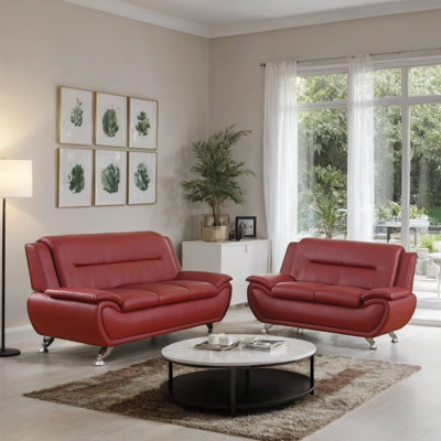 2-Piece Faux Leather Upholstered Living Room Sofa Set by Ivy Bronx
