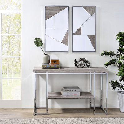 Console rectangulaire avec design contemporain, finition chêne et base traîneau, profondeur de 16 pouces, hauteur 30, cadre de salon moderne, l 47 po x P 16 po, pour l'espace principal, tablette ouverte