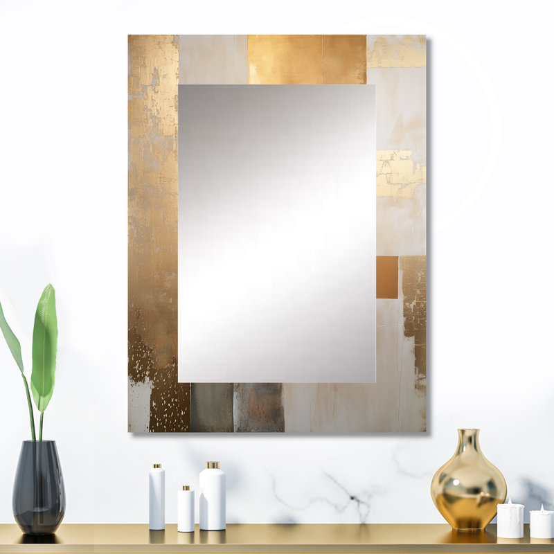 Beige et or, minimalisme moderne scandinave zen - grand miroir scandinave, miroir mural décoratif scandinave, impression d'art en métal