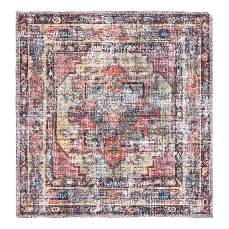 Tapis jaune / rose Heffron Performance, Carré 3 pi 3 po x 3 pi 3 po