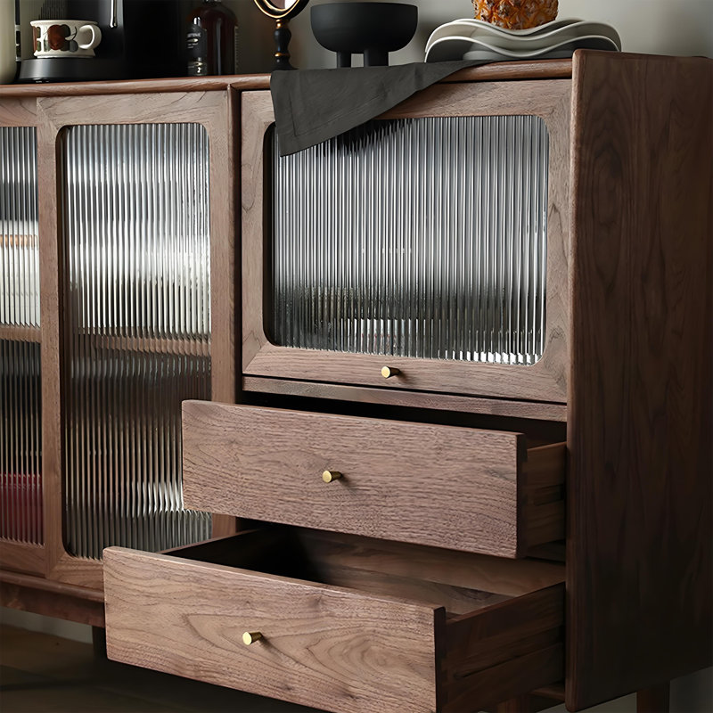 Table de buffet avec porte vitrée et poignée en métal