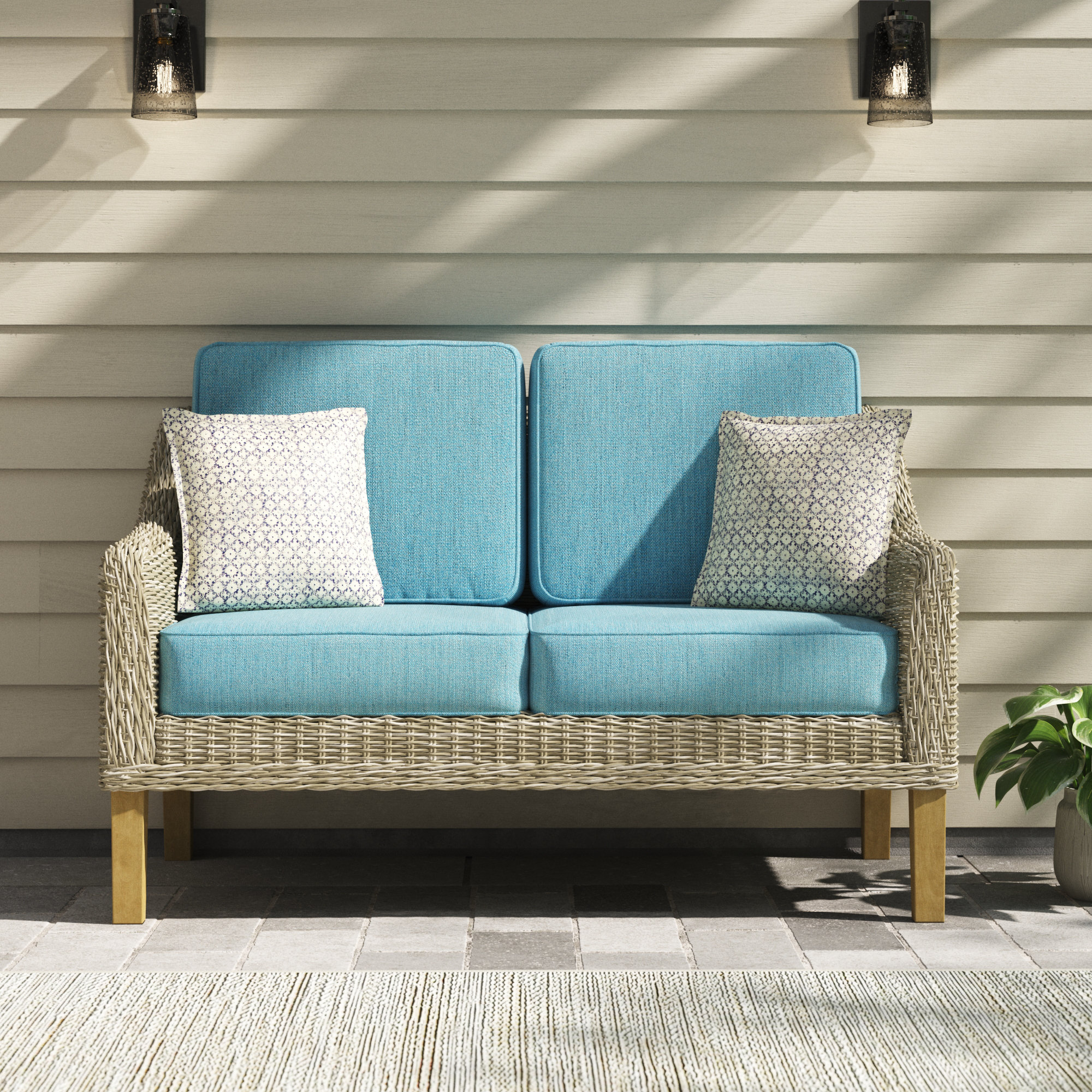 Wicker loveseat best sale cushion set