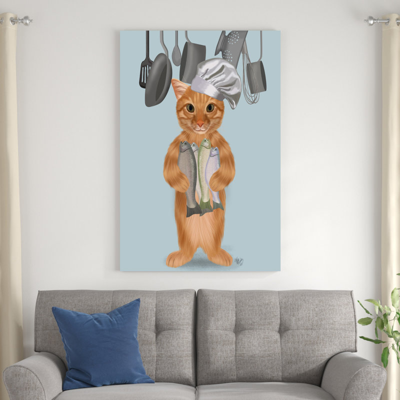 Ginger Cat Fish Chef, double, H 48 po x l 32 po x P 1,25 po