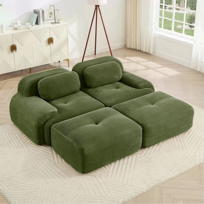 Canapé 2 places en tissu de luxe Corduroy tissu multi-combinaison modulaire anti-dérapant assemblage chaise longue accoudoirs incurvés soutien ergonomique haute résilience éponge salon chambres à coucher, vert olive