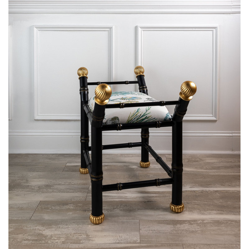 Boca Upholstered Entryway Bench, Black/Gold/Blue