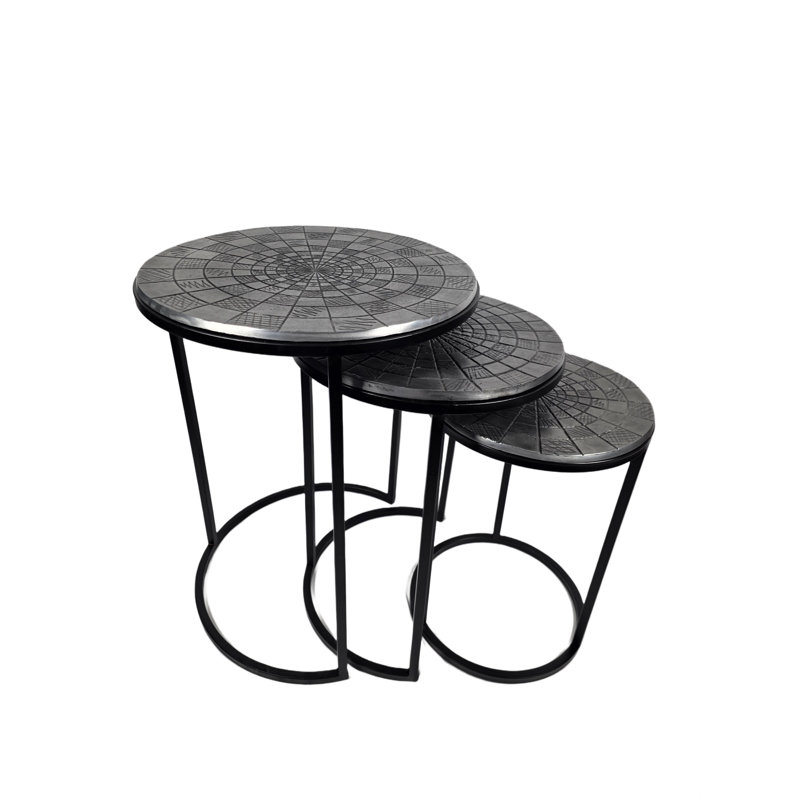 Ensemble de 3 tables gigognes argentées Ziva, Argent argent