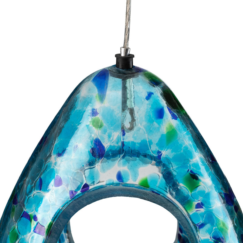 6.75" Blue and Green Glass Teardrop Hanging Bird Feeder