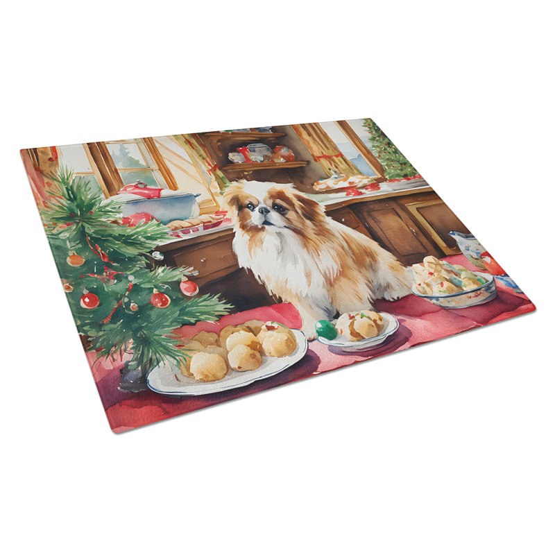 Planche à découper en verre Pekingese Christmas Cookies