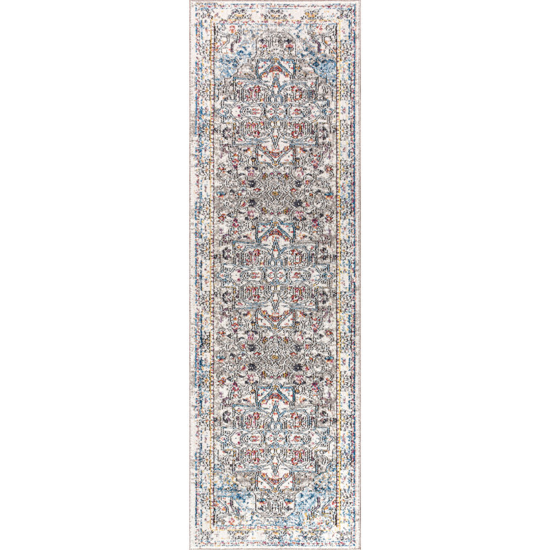 Stillwater Vintage Medallion Gray/Red/Turquoise Rug, Runner 2'3" x 8'