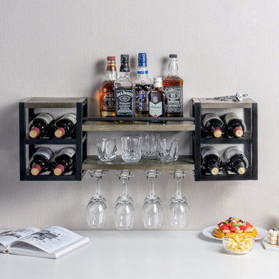 Support mural pour 8 bouteilles de vin et 8 verres