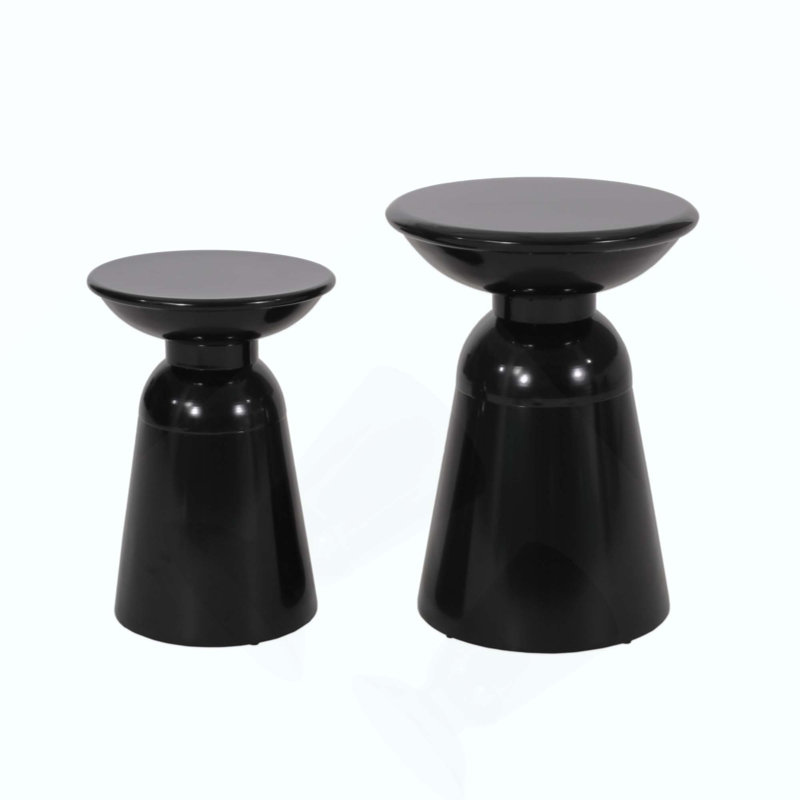Outdoor Iron Side Tables With Flared Design, Set Of 2, Black